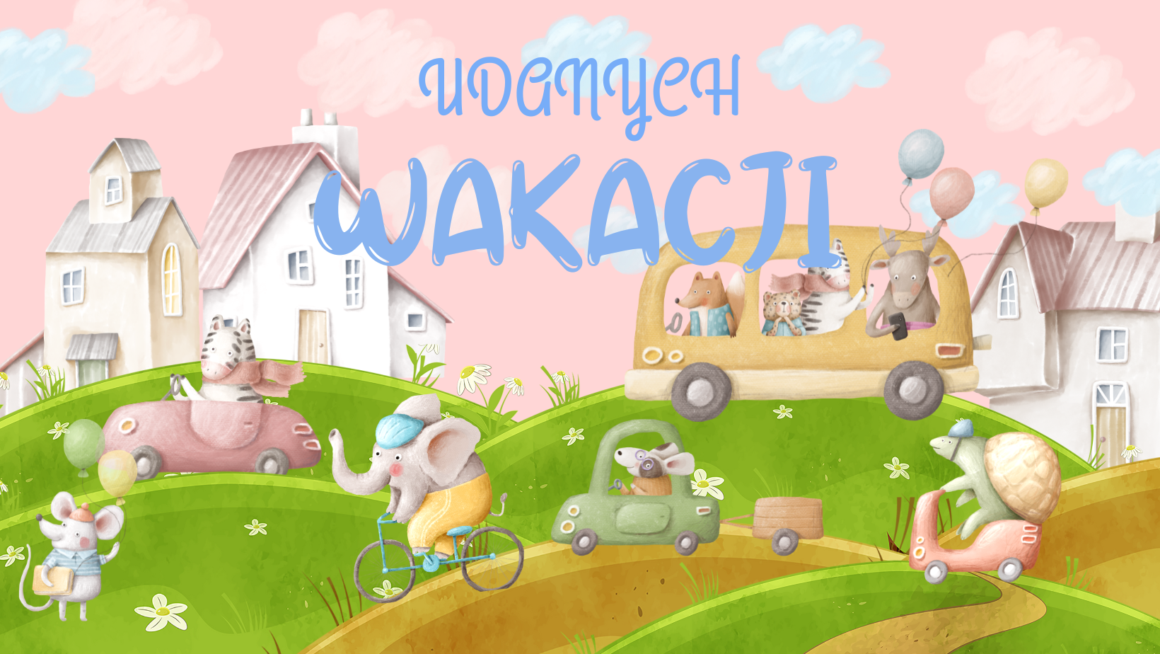 Pink Green Pastel Cartoon Animals Summer Facebook Cover.png