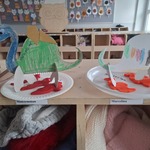 papierowe dinozaury na plastikowym talerzyku.jpg